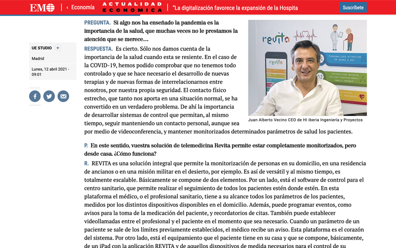 Artículo en el diario El Mundo sobre REVITA: ayudamos a consolidar la Hospitalización Domiciliaria