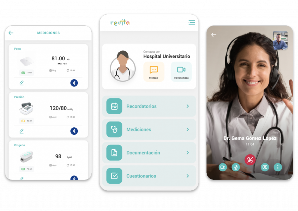 Pantallas de la aplicación REVITA en un móvil